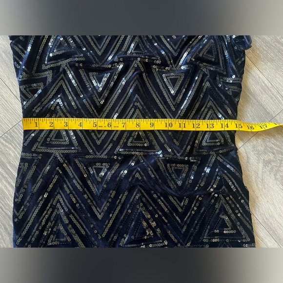 Eliza J Elegant Diamond Patterned Navy Sequin Mini Dress. Size 6 NWOT! - Picture 13 of 14